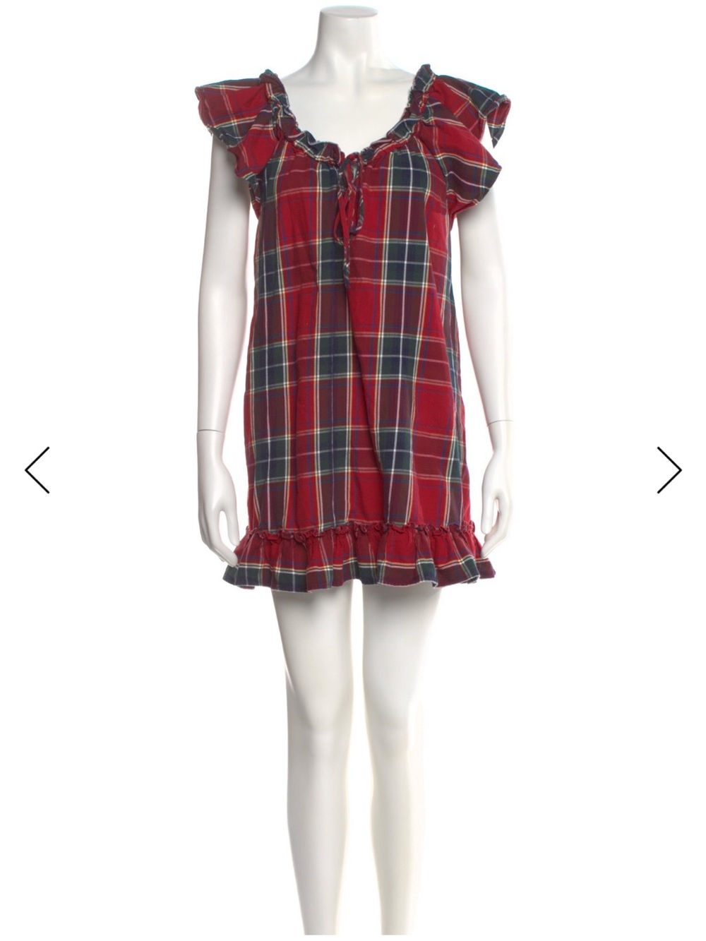 Hill House Red Plaid Ruffle Neck and Hem Dress